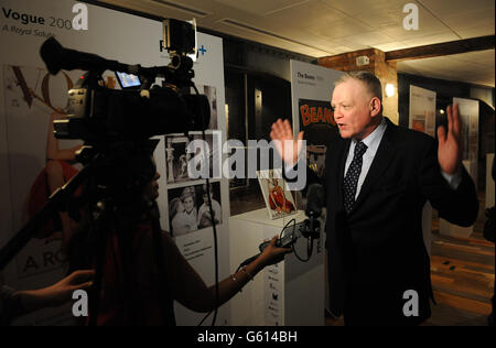 PPA CEO Barry McIlheney is interviewed at the Professional Publishers Association Centenary Opening party at the Skyloft, Millbank Tower, London. Stock Photo