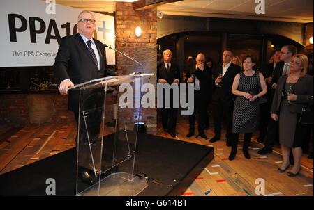 PPA CEO Barry McIlheney speaks at the Professional Publishers Association Centenary Opening party at the Skyloft, Millbank Tower, London. Stock Photo