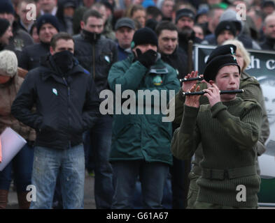 Members of the 32 County Sovereignty Movement gather for their Easter commemoration at the City Cemetery in Derry. Stock Photo