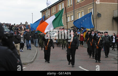 Members of the 32 County Sovereignty Movement gather for their Easter commemoration at the City Cemetery in Derry. Stock Photo