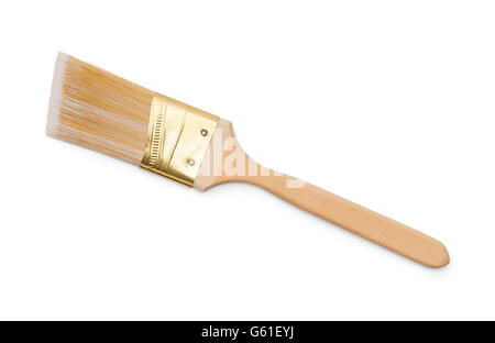 New Synthetic Angled Bristle Paint Brush Isolated on White Background. Stock Photo