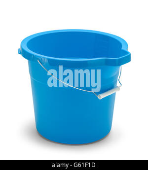 Empty Blue Cleaning Bucket Isolated on White Background. Stock Photo