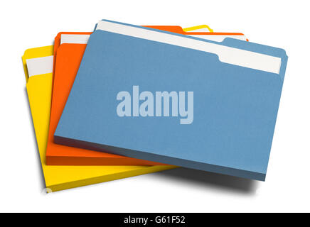 Stack of Three Colored Files Isolated on White Background. Stock Photo