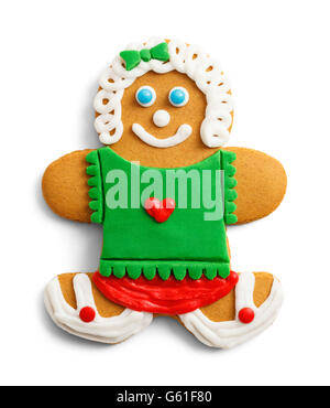 Cute Girl Gingerbread Cookie Isolated on White  Background. Stock Photo
