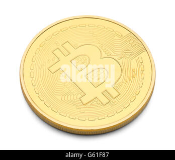 Single Golden Bitcoin Isolated on White Background. Stock Photo