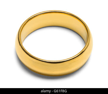 Single Gold Wedding Ring Isolated on White Background. Stock Photo