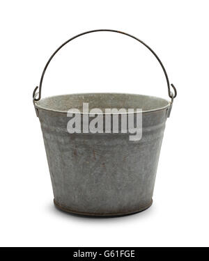 Empty Vintage Steel Bucket Isolated on White Background. Stock Photo
