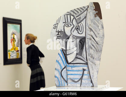 Pablo Picasso's 1954 sculpture Sylvette, is displayed at Sotheby's auction house during the preview for New York Auctions of Impressionist, Modern and Contemporary Art At Sotheby's London. One quarter of a billion dollars of art will be auctioned by Sotheby's in New York on 7th -8th & 14th-15 May 2013. Stock Photo