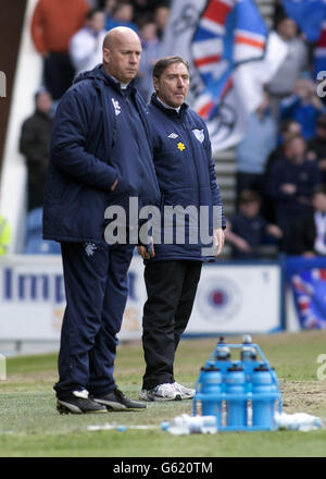 Soccer - Irn Bru Scottish Third Division - Rangers v Peterhead - Ibrox. Peterhead manager Jim McInally (right) looks on during the Irn Bru Scottish Third Division match at Ibrox Stadium, Glasgow. Stock Photo