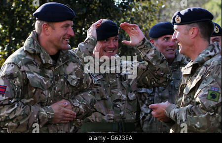 Troops from 21 Engineer Regiment prepare to march to Ripon Cathedral, North Yorkshire after returning home from Afghanistan. Stock Photo