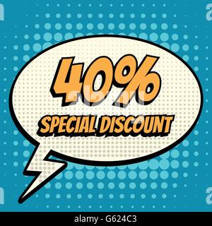 40 percent special discount comic book bubble text retro style Stock Vector