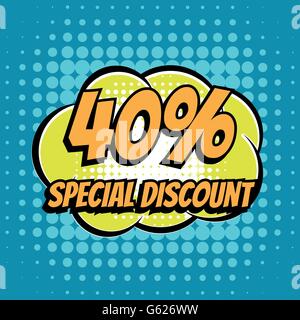 40 percent special discount comic book bubble text retro style Stock Vector