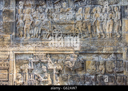 Carvings in Borobudur temple Java Indonesia Stock Photo