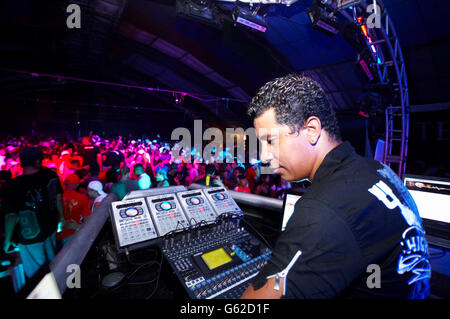 A wild rave or Aparelhagem party in a giant warehouse in Belem, Para, Brazil Stock Photo