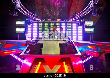 A wild rave or Aparelhagem party in a giant warehouse in Belem, Para, Brazil Stock Photo