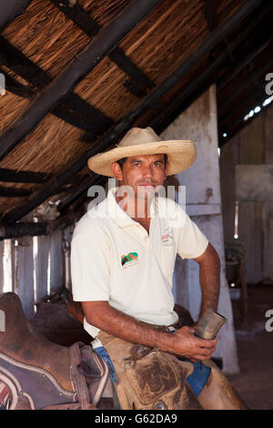 Brazilian Pantaneiro cowboy in the Pantanal Stock Photo