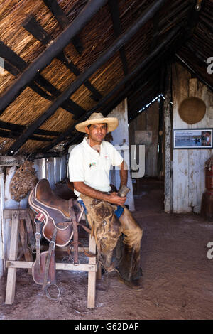 Brazilian Pantaneiro cowboy in the Pantanal Stock Photo