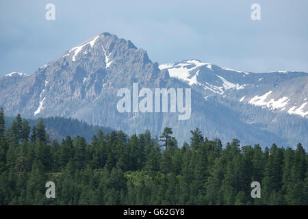 Snow capped mountain peaks from Pagosa Springs, Colorado Stock Photo