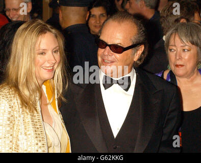 Actors, from left to right; Hope Davis, Jack Nicholson and Kathy Bates arrive for the film premiere of 'About Schmidt' during the opening of the 40th New York Film Festival at the Lincoln Center in New York. Stock Photo