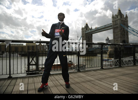 Athletics - 2013 Virgin London Marathon - British Athletes Photocall - Tower Hotel. Great Britain's Mo Farah poses during the photocall at the Tower Hotel, London. Stock Photo
