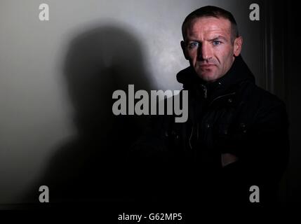 Former World Champion boxer Scott Harrison poses for the photographer after the Head to Head at the Landmark Hotel, London. . The Landmark Hotel, London. Stock Photo