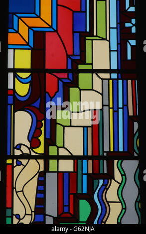 The Millennium Window at St. Mary's Cathedral Edinburgh. The window designed by Sir Eduardo Paolozzi, who met The Princess Royal during the ceremony.