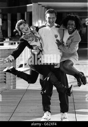 John Leslie with Blue Peter co-stars Stock Photo