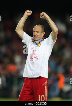 Soccer - UEFA Champions League - Semi Final - Second Leg - Barcelona v Bayern Munich - Nou Camp. Bayern Munich's Arjen Robben celebrates at the end of the game Stock Photo