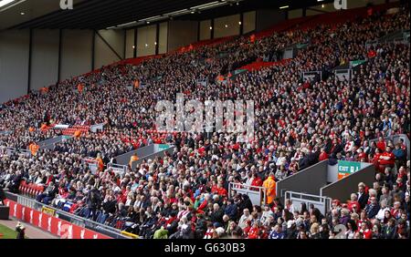 A general view of the Hillsborough disaster memorial service, at Anfield, marking the 24th anniversary of the disaster, as they remember the 96 Liverpool supporters who died in a crush at Sheffield Wednesday's Hillsborough stadium on April 15 1989, where Liverpool were to meet Nottingham Forest in an FA Cup semi-final. Stock Photo