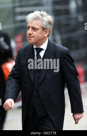 John Bercow, Speaker of the House of Commons attends the Ceremonial funeral of former British Prime Minister Baroness Thatcher at St Paul's Cathedral. Stock Photo