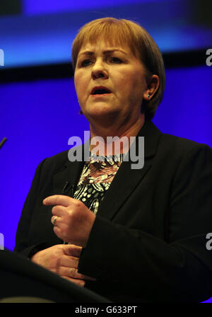 Scottish Labour Party Leader Johann Lamont gives her address to her party conference at the Eden Court theatre, Inverness. Stock Photo