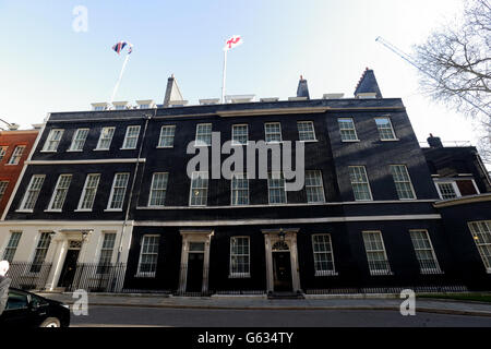 The flag of St George is raised over No.10 Downing Street in Central London Stock Photo