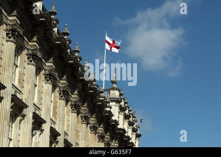 The flag of St George is raised over No.10 Downing Street in Central London Stock Photo