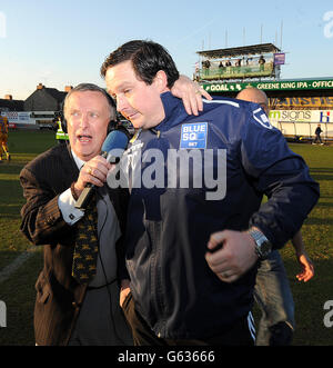 Soccer - Blue Square Bet Premier League - Mansfield Town v Wrexham - One Call Stadium. Mansfield Town manager Paul Cox speaks to a member of the media Stock Photo