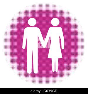 Man and Woman icon art. Halftone dots background Stock Vector