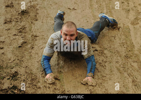 Competitors take part in Tough Mudder at Boughton House, Kettering. Stock Photo