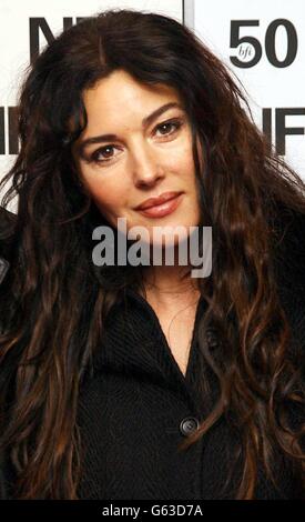 Italian actress Monica Bellucci arrives for a screening of her new film 'Irreversible' at the National Film Theatre. Stock Photo