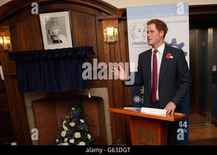 Prince Harry gives a speech as he opens the new headquarters of Headway, the brain injury charity during an official visit to Nottingham. Stock Photo