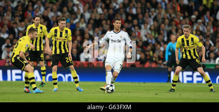 Real Madrid S Cristiano Ronaldo Is Watched By Four Borussia Dortmund Defenders Stock Photo Alamy