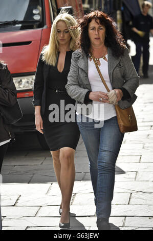 Former Big Brother star Josie Gibson, left, arrives at Bristol Crown Court with an unknown woman to support her grandmother who is being sentenced for drug offences. Stock Photo