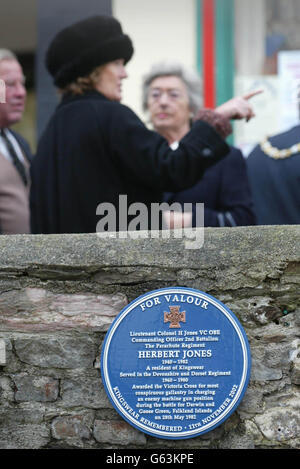 Sara Jones attends the memorial service to her late husband Lieutenant Colonel H Jones VC in Kingswear, Dartmouth where a plaque was unveiled in his honour. * Lt Col Jones was awarded the Victoria Cross for conspicuous gallantry, storming a Argentine machine gun trench during the Falklands War 20 years ago. Elsewhere, offices, shops and public places fell silent across the country for the Two Minute Silence to mark the moment the guns fell silent at the end of the First World War - the eleventh hour of the eleventh day of the eleventh month in 1918. Stock Photo