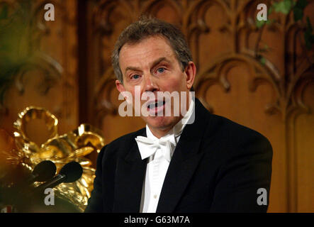Prime Minister Tony Blair addresses the Lord Mayor's Banquet at the Guildhall in the City of London. Stock Photo