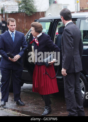 The Princess Royal and her husband, Commander Tim Laurence (right), arrive with her children, Peter (left) and Zara (hidden) Phillips, at East Berkshire Magistrates Court in Slough to face allegations that her dog bit two children in Windsor Great Park. The couple have been summonsed under Section 3 (1) of the Dangerous Dogs Act 1991 and are alleged to have been in charge of a dog that was dangerously out of control in a public place and injured the children. The Princess would become the first royal to have a criminal record if convicted of the charges. Stock Photo