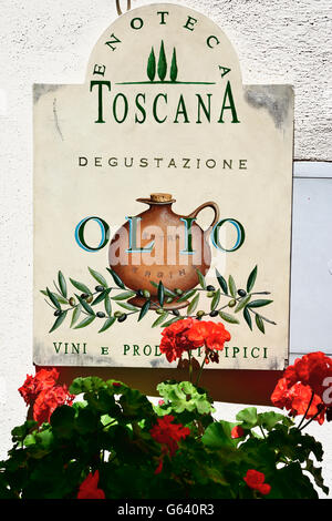 The wine culture is reflected in the numerous wine shops. Radda in Chianti, Siena, Tuscany, Italy, Europe Stock Photo