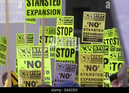 Stansted airport protest placards Stock Photo