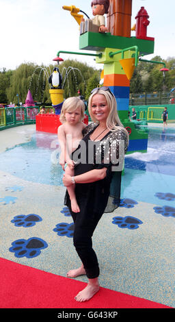 Jennifer Ellison with son Bobby at the official opening of Duplo Valley Splash and Play attraction at LEGOLAND Windsor Resort in Berkshire. Stock Photo