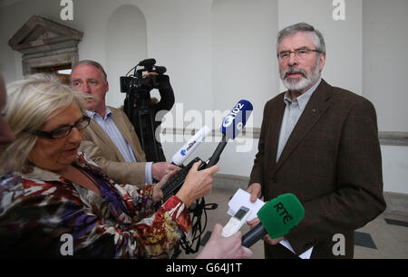 Sinn Fein Leader Gerry Adams holds a press conference at Leinster House in Dublin. Stock Photo
