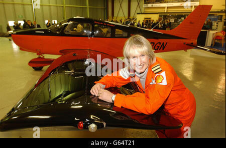 Polly Vacher MBE announces plans for a solo round-the-world trip via the north and south poles flying a Piper Dakota, at Kidlington airfield in Oxford. * It is to be the first flight to circumnavigate the globe via a polar route in a single-engine light aircraft, and is to begin on May 2003 and end in February 2004. It is to raise money for Flying Scholarships for the disabled and raised 190,000 for the fund last year when she completed her first solo flight around the world. Stock Photo