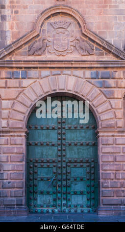 An entry door to the Cathedral in Cusco, Peru Stock Photo