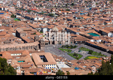 Overview of the Plaza de Armas in Cusco, Peru Stock Photo